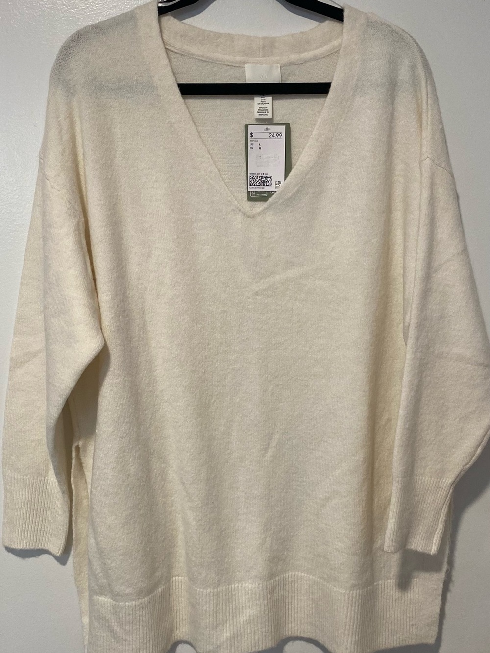 H & M Cozy V-Neck Oversized Knit Sweater — Cream